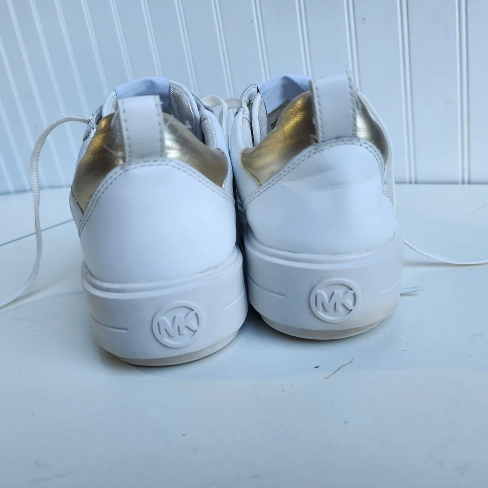 MICHAEL MICHAEL KORS Emmett White Gold Leather Sneaker Lace Up Ft221 Sz 8 M